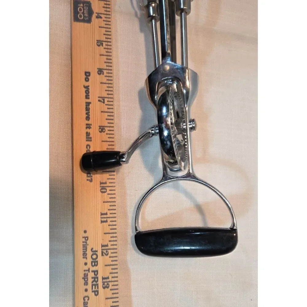 Vintage Stainless Steel Hand Crank Egg Beater Rotary Mixer Black Handle
